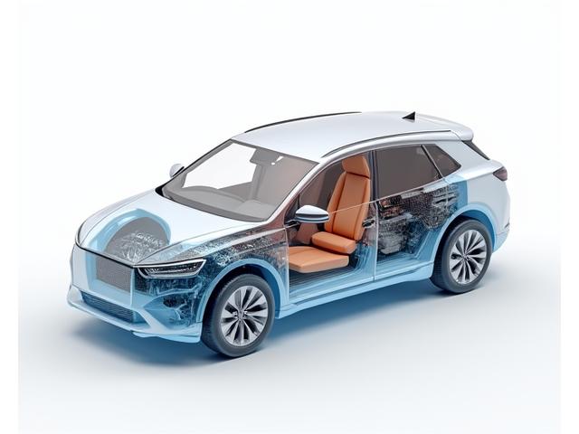 Vue éclatée simplifiée d'une voiture hybride, montrant clairement le moteur thermique et les composants électriques des batteries, illustrant la double compétence nécessaire pour leur entretien chez thaito-go.com.