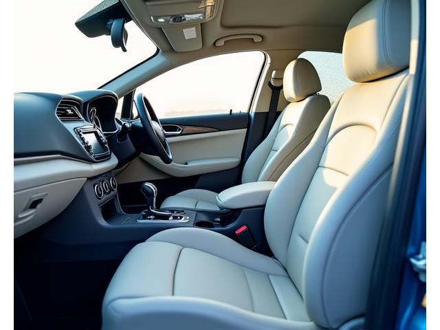 Intérieur de voiture impeccable après un nettoyage thaito-go.com, sièges en tissu propres et tableau de bord lustré.